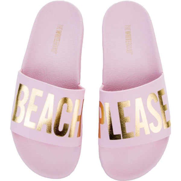 Beach Please Slides in Pink Pink/Gold TiltedSole.com