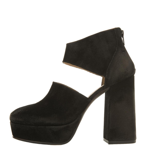 black suede platform heels