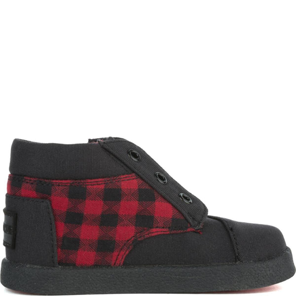 red and black plaid sneakers