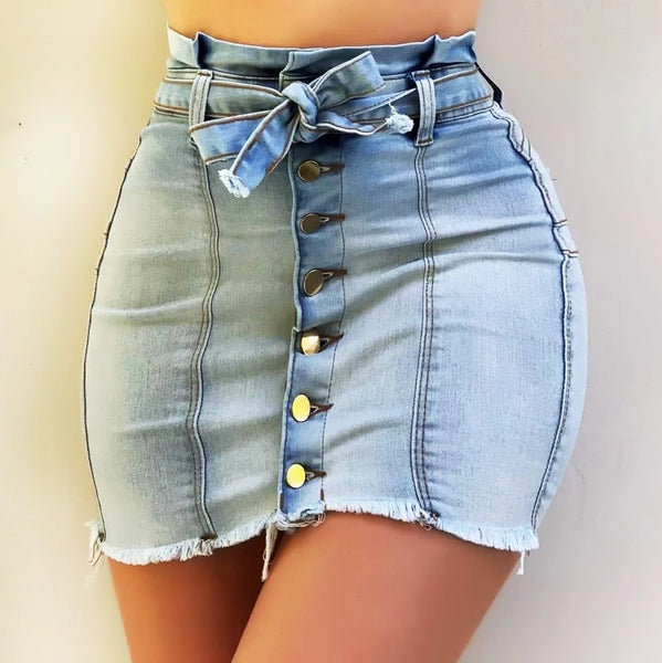 tight high waisted denim skirt