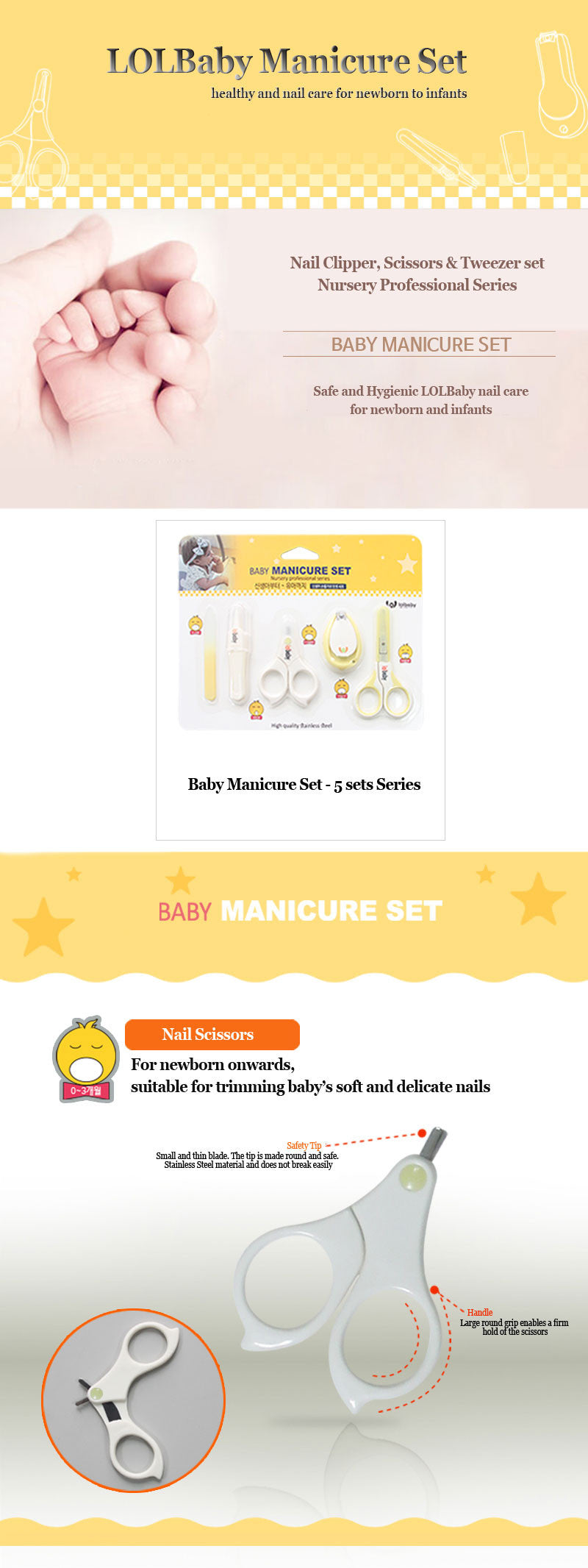 LOLBaby Manicure Set for Infant Babies - Scissors, Tweezers, Emery Board & Nail Cutter