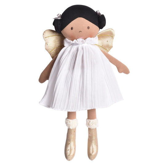 Tikiri Toys Aurora in White Organic Dress and Gold Wings