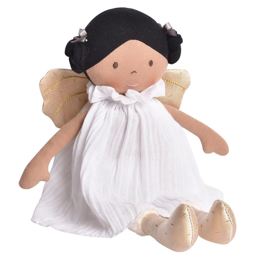 Tikiri Toys Aurora in White Organic Dress and Gold Wings