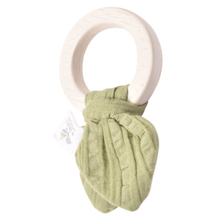 Tikiri Toys Organic Natural Rubber Teething Ring- With Olive Green Muslin Tie