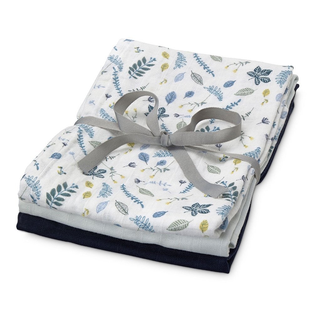 Cam Cam Muslin Cloths in Pressed Leaves Blue Mix (3 Pack) - Scandibørn