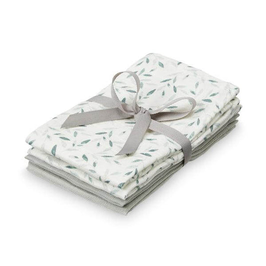 Cam Cam Muslin Wash Cloths in Green Leaves (4 pack)