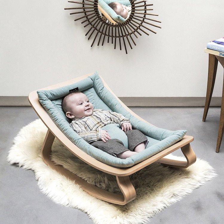 Charlie Crane Levo Baby Rocker in Beech and Aruba blue - Scandibørn