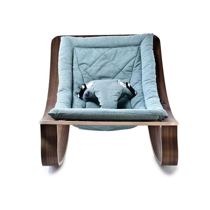 Charlie Crane Levo Baby Rocker in Walnut and Aruba Blue - Scandibørn