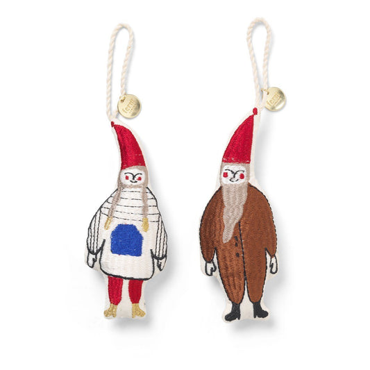 Ferm Living Elf Pair - Set of Two Embroidered Ornaments - Scandibørn