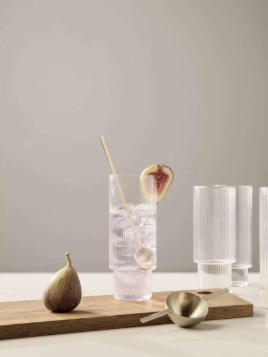 Ferm Living - Hand Blown Long Ripple Glasses (Set of 4) - Scandibørn