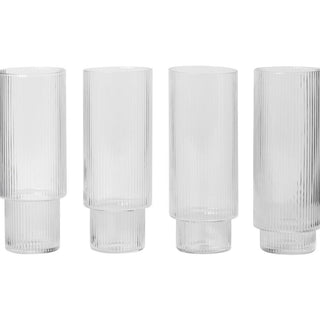 Ferm Living - Hand Blown Long Ripple Glasses (Set of 4) - Scandibørn