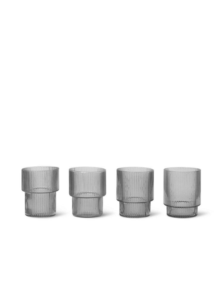 Ferm Living - Hand Blown Ripple Glasses Smoked Grey (Set of 4) - Scandibørn