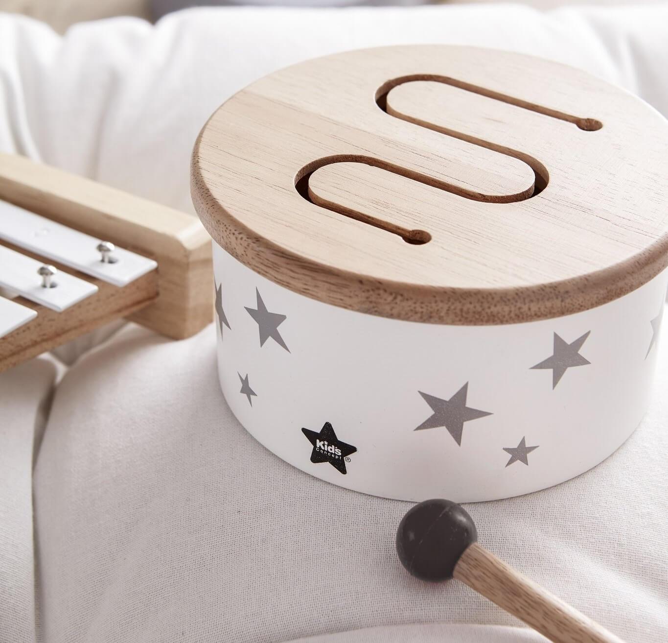 Kids Concept Wooden Mini Drum in White - Scandibørn