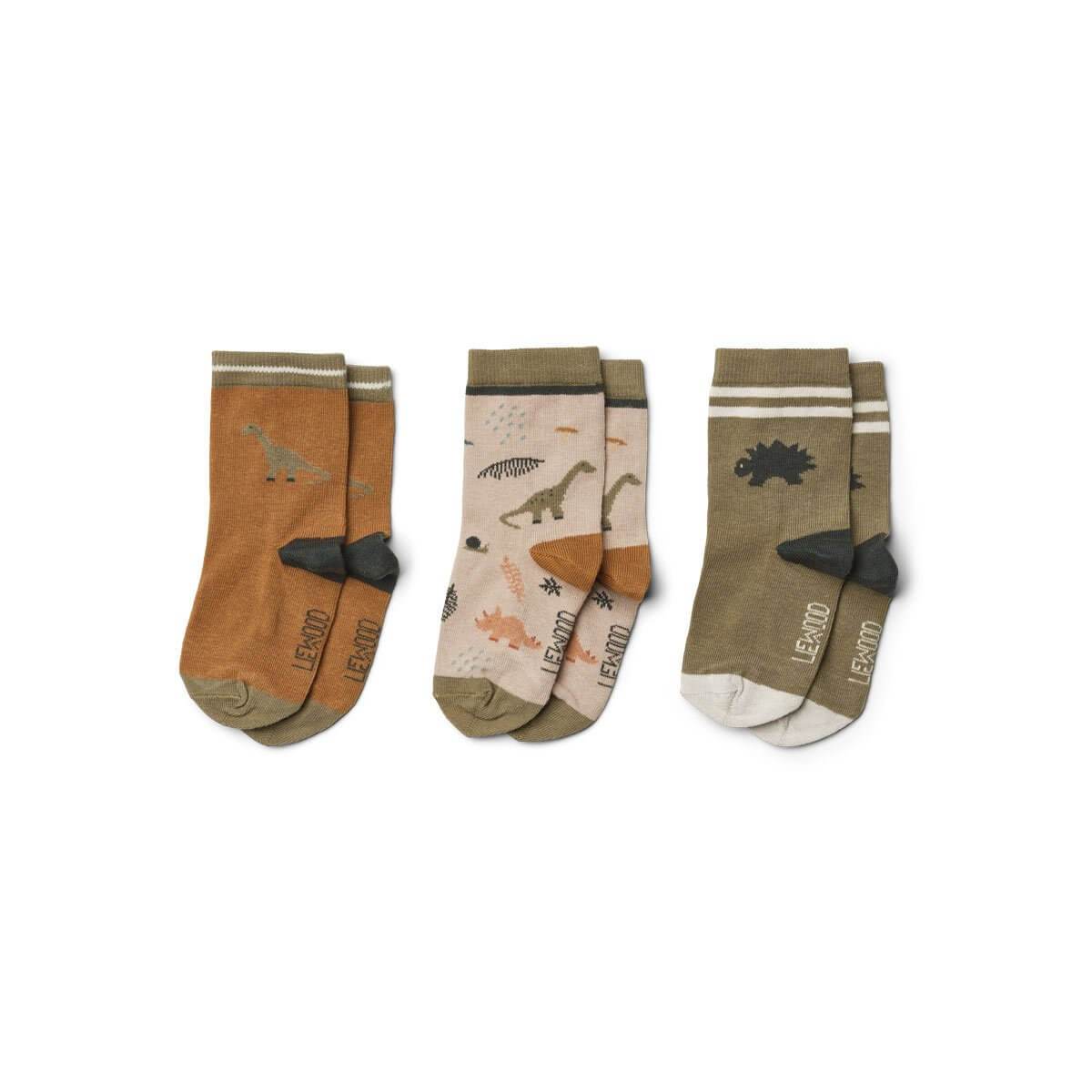 Liewood Silas Socks in Dino Dark Sandy Mix (3 pack) - Scandibørn