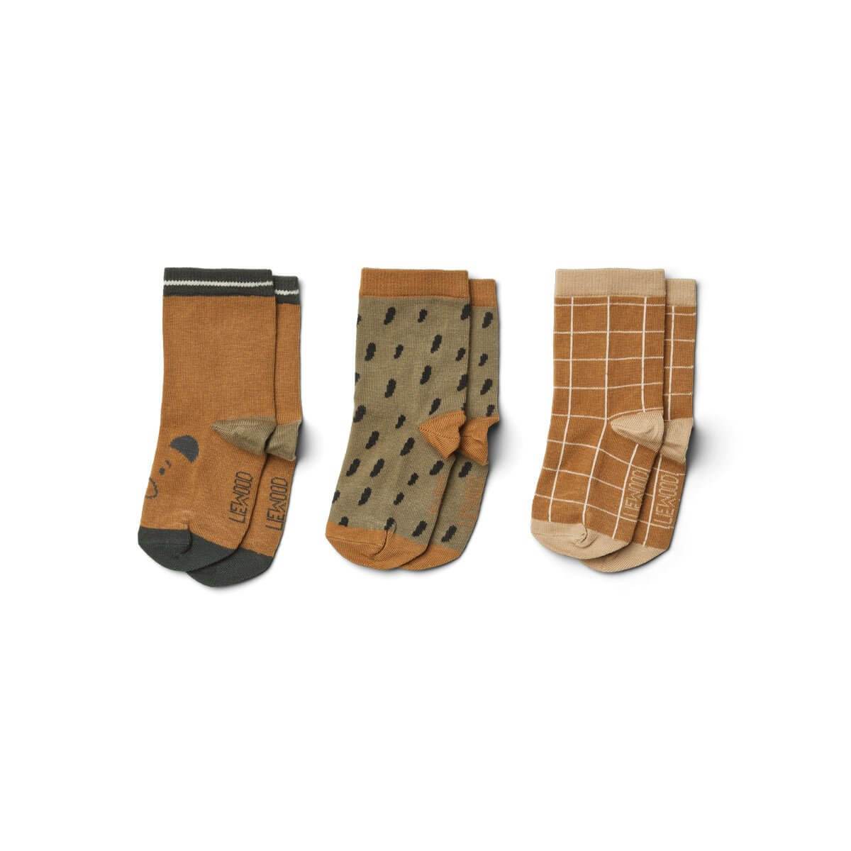 Liewood Silas Socks in Golden Caramel Multi Mix (3 pack) - Scandibørn