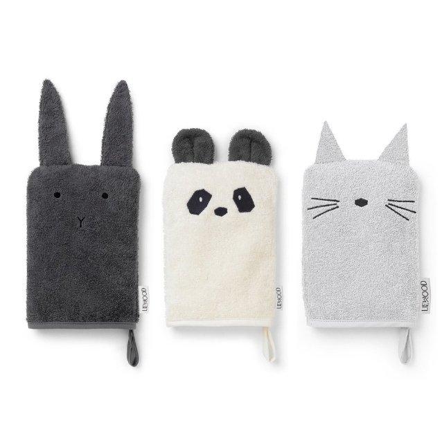 Liewood Sylvester Washcloths - Bunny, Panda, Grey Cat - Scandibørn