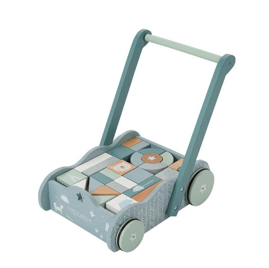 Little Dutch Baby Walker / Block Trolley in Blue - Scandibørn