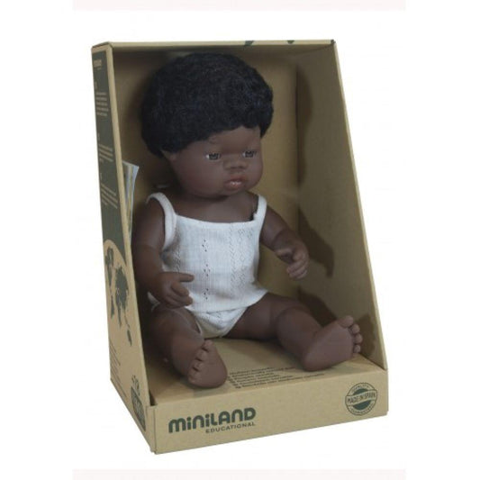 Miniland - Baby Doll African Boy - 38 cm - Scandibørn