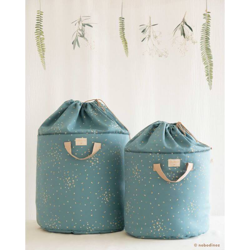 Nobodinoz Bamboo Toy Bag in Gold Confetti / Magic Green - Scandibørn