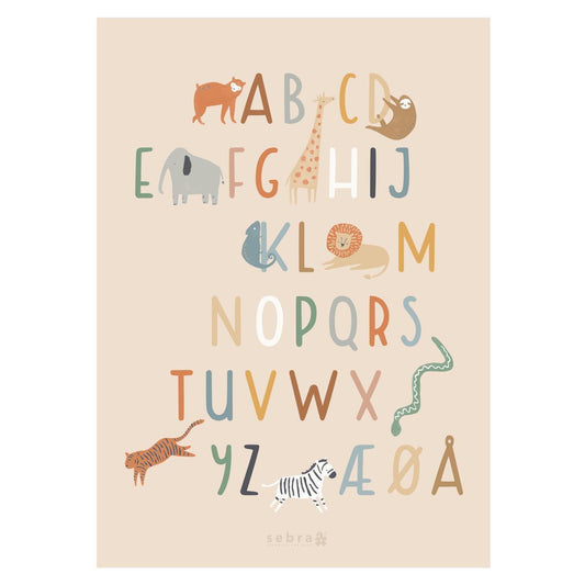 Sebra Poster Wildlife Danish Alphabet - Scandibørn