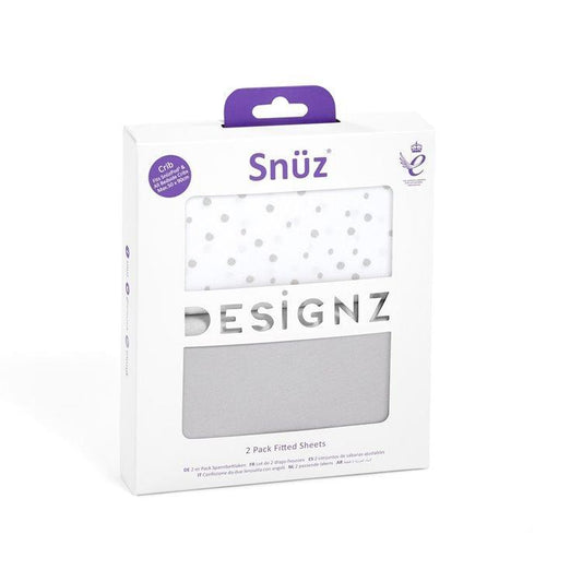 Snüz Crib 2 Pack Fitted Sheets in Grey Spots - Scandibørn