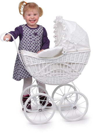 White Wicker Dolls Pram - Scandibørn