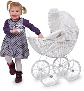 White Wicker Dolls Pram - Scandibørn