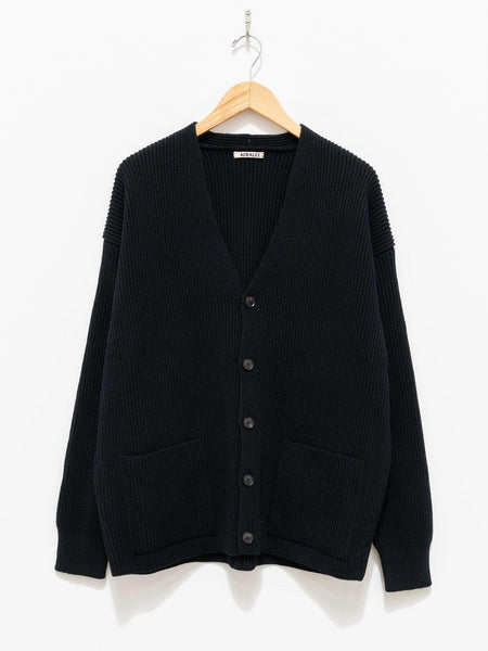 Auralee Super Fine Wool Rib Knit Big Cardigan - Black - Namu Shop