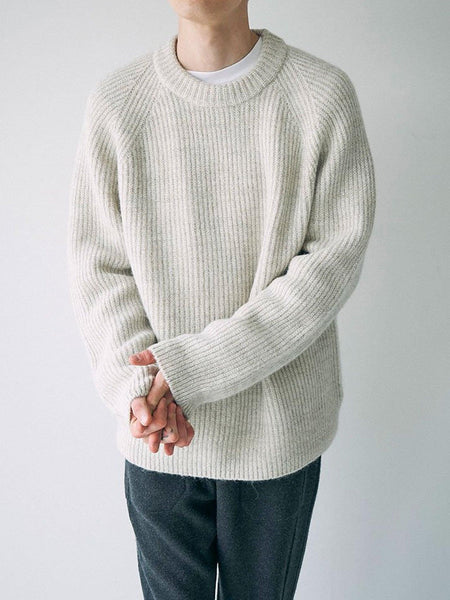 Royal Baby Alpaca Ribbed Knit Sweater - Off White Mix