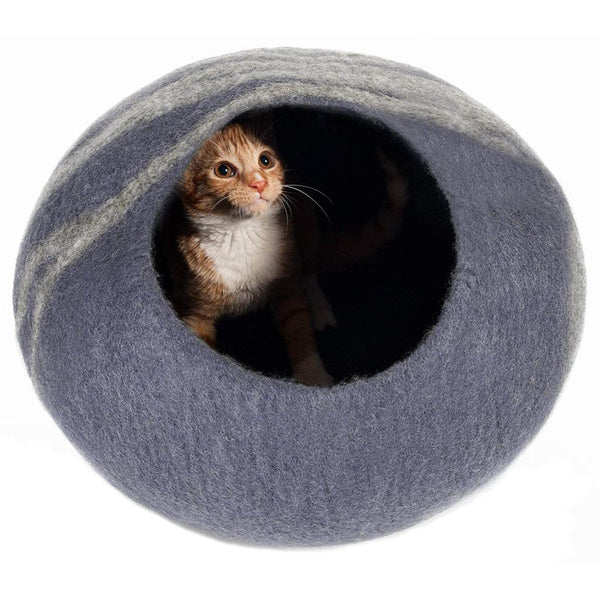 cat cave bed wool caves handmade beds felted cats twin handcrafted critters grey pod natural felt slate kittens rated merino