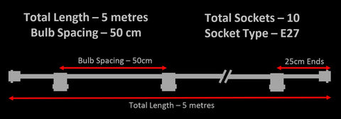 5 meteres 10 sockets Festoon String