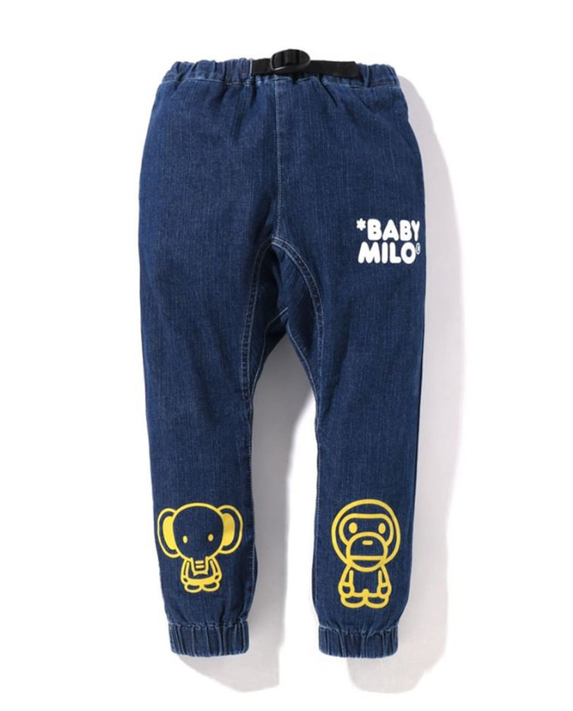 A BATHING APE BAPE KIDS BABY MILO FRIENDS DAMAGED DENIM PANTS