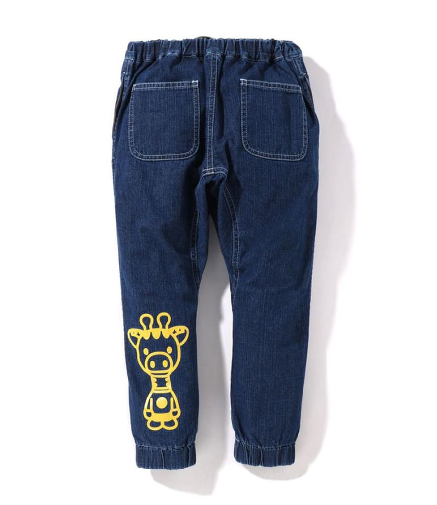 A BATHING APE BAPE KIDS BABY MILO FRIENDS DAMAGED DENIM PANTS