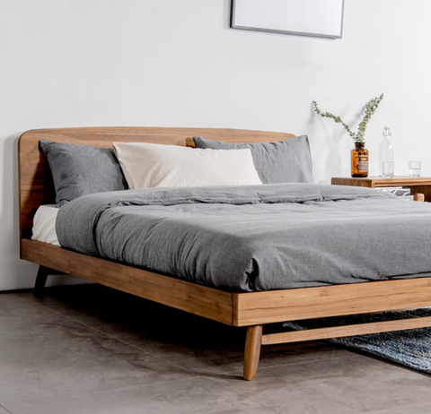 twist bed minimal vavoom interiors karpenter bed solid timber oak teak stone washed linen denim