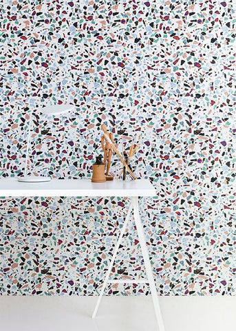 terrazzo wall covering wallpaper interiors trend office desk vavoom blog inspiration
