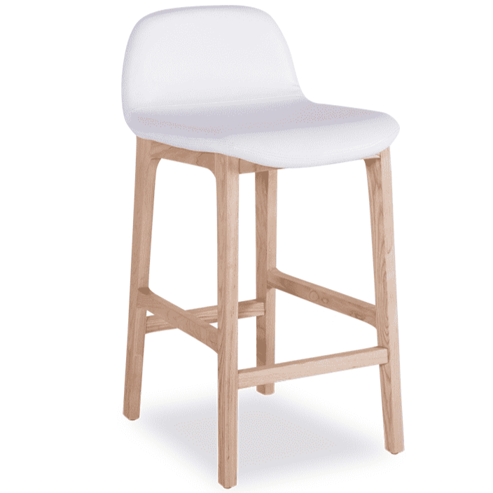 New Max Scandinavian Timber Bar Stool - Natural Solid American Ash & White Padded Seat