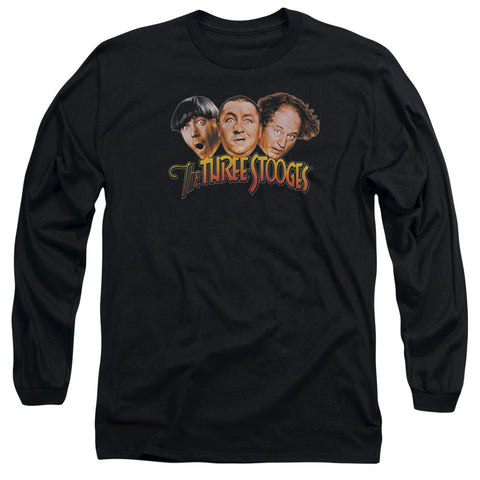 THREE STOOGES/THREE HEAD LOGO - L/S ADULT 18/1 - BLACK - SM