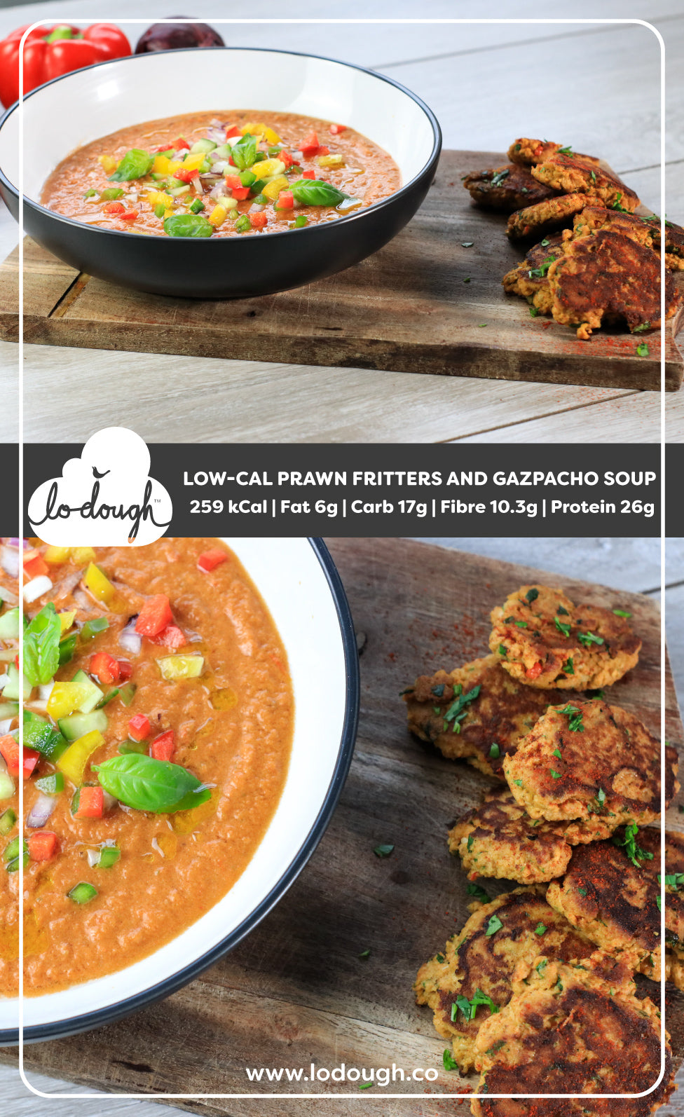 Low-Cal Prawn Fritters and Gazpacho Soup