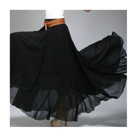 The Ajmery - Women's Extra Flare Chiffon Maxi Skirt - Black
