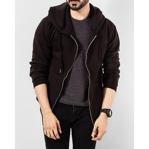 The Ajmery - Fleece Hoodie with Front Zipper - Black
