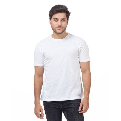 The Ajmery - Cotton Half Sleeves Plain T-Shirt For Men - White