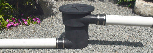 The HydroSieve compact satellite pond skimmer attaches to 4" pipe for remote installation away from the pond