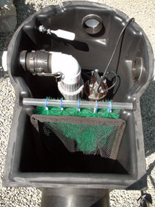 Pump using left outlet of the Pelican HydroClean Pond Skimmer