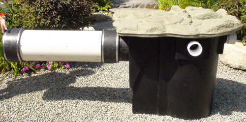 The Piper HydroClean large pond skimmer connects to 10" pipe for remote installation