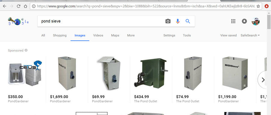 Compare pond sieves on Google or any other search engine