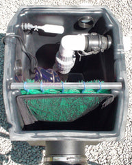 Piper HydroClean pond skimmer with right side outlet being used and an auto fill valve installed