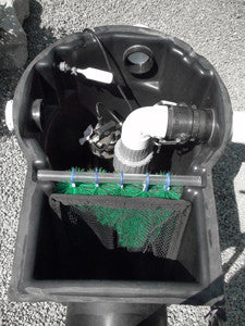 Pump using the right port of the Pelican HydroClean pond skimmer