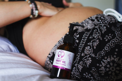 pregnancy, postpartum, body oil, midwife, doula, selfcare, massage 