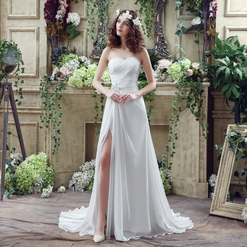 Romantic Simple Wedding Dresses For Casual Wedding Slit Side Summer