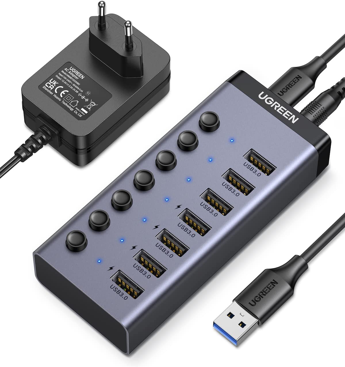 UGREEN 7 Port USB 3.0 Hub with 4 Fast Charge Slots Individual S – JG